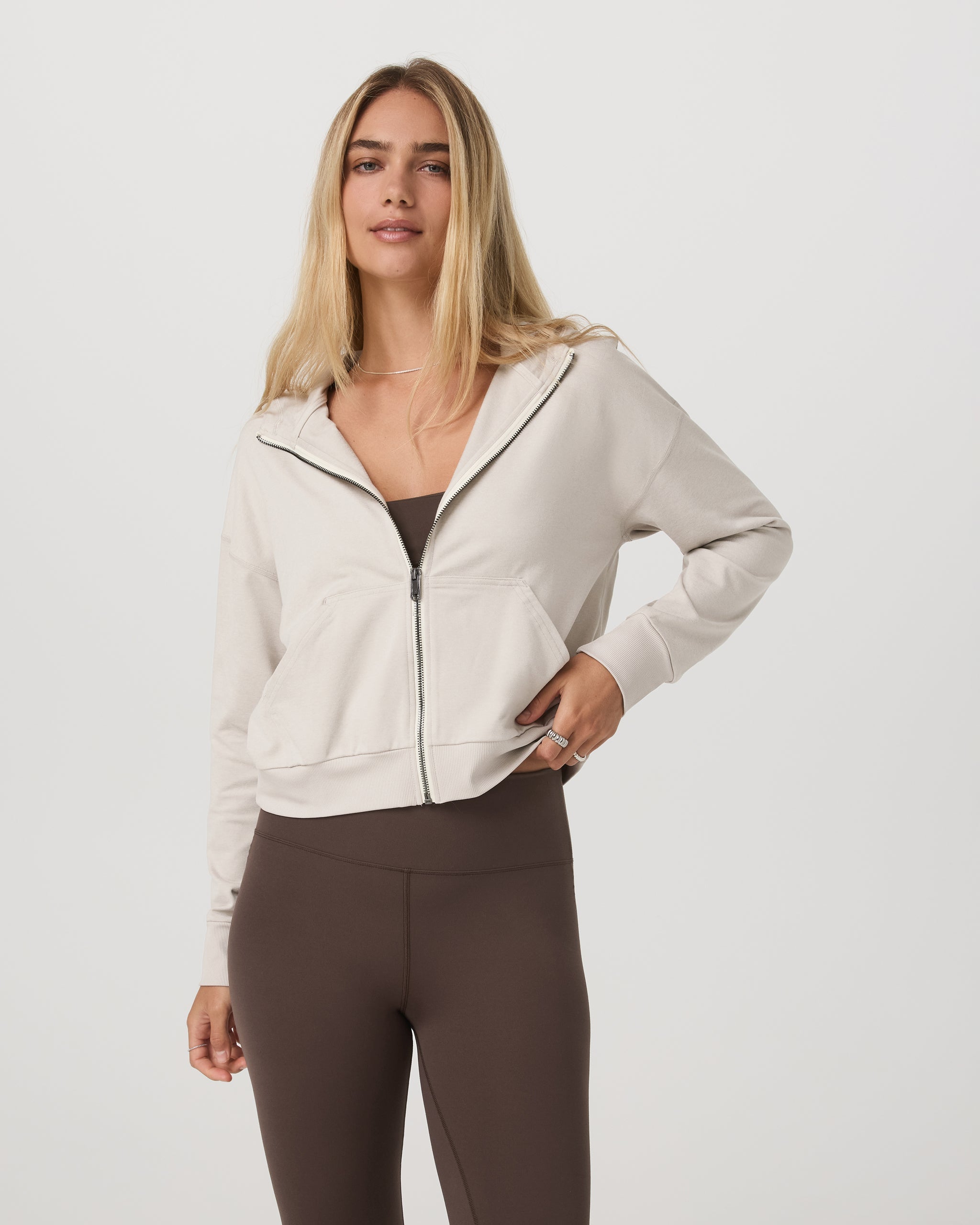 Halo full-zip modern hoodie (Ecru Heather)