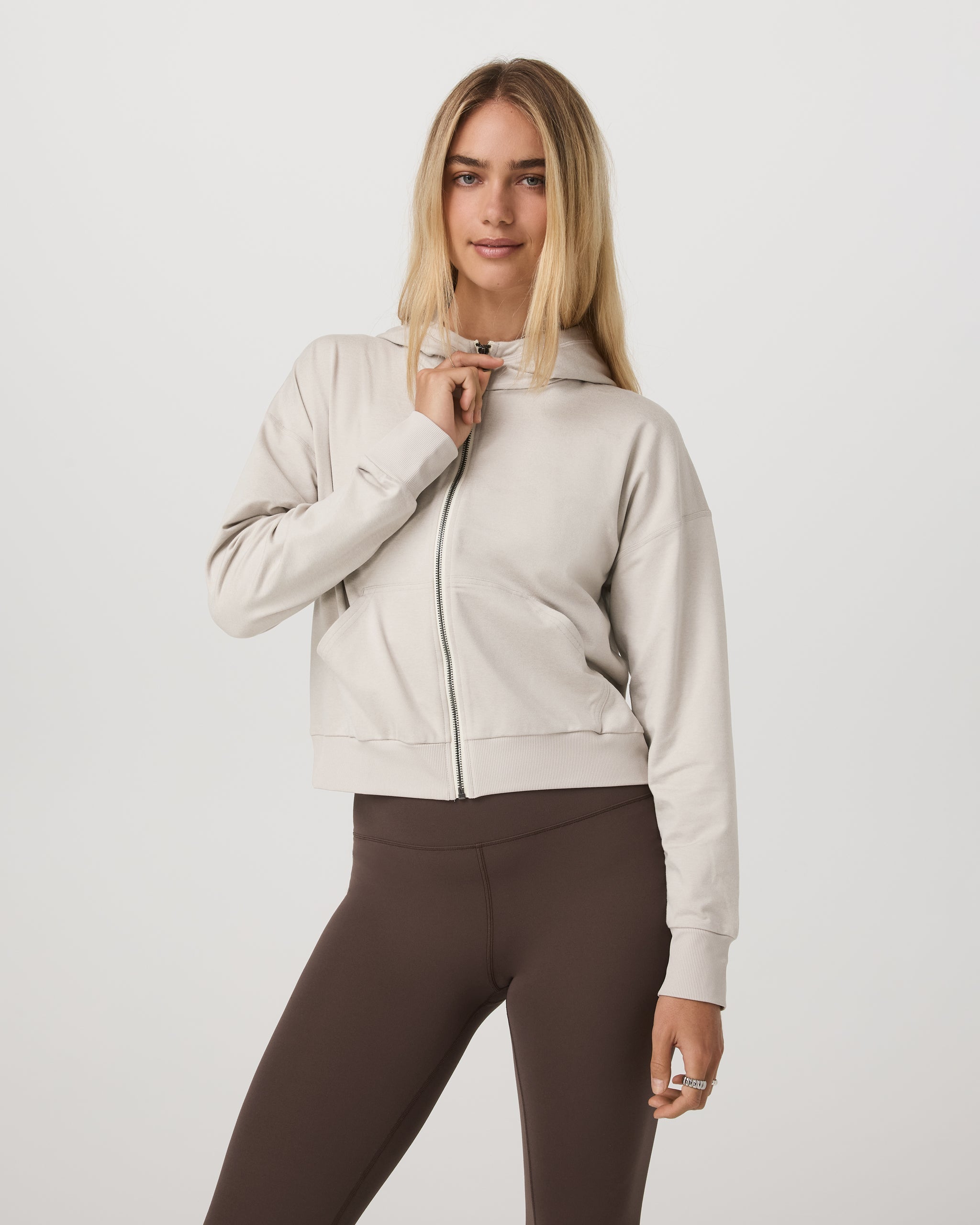 Halo full-zip modern hoodie (Ecru Heather)